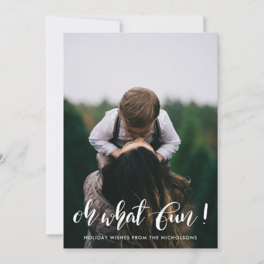 Oh What Fun White Handwrite Holiday Foto Feestdagenkaart (Voorkant)