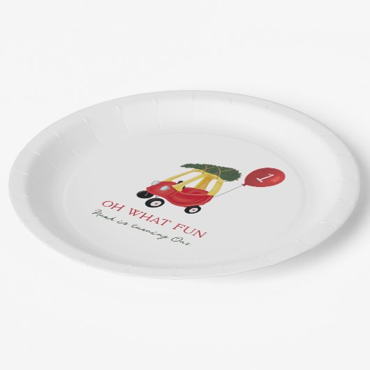 Oh What Fun Winter Car 1st Birthday Party Papieren Bordje (Gekanteld)