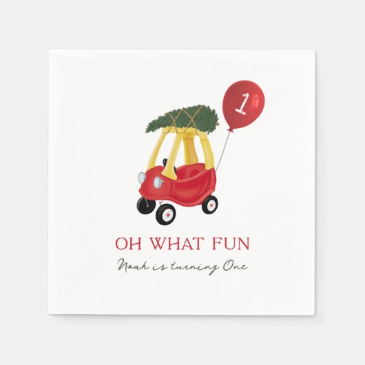 Oh What Fun Winter Car 1st Birthday Party Servet (Voorkant)