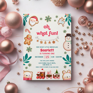 Oh What Fun Winter Christmas Cookie 1st Birthday  Kaart