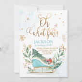 Oh What Fun Winter Sleigh Boy 1st Birthday Kaart (Voorkant)