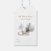 Oh What Fun Winter Sleigh Floral Christmas Cadeaulabel (Voorkant)