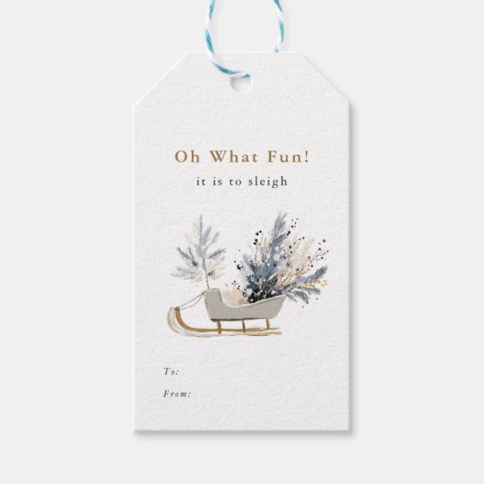 Oh What Fun Winter Sleigh Floral Christmas Cadeaulabel (Voorkant)