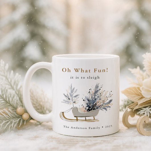 Oh What Fun Winter Sleigh Floral Photo Christmas Koffiemok