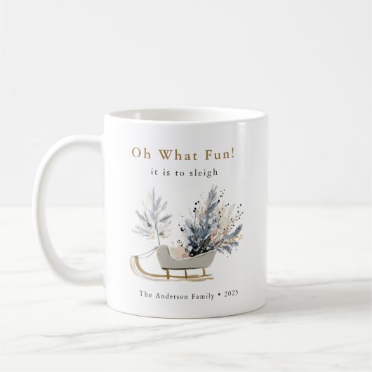 Oh What Fun Winter Sleigh Floral Photo Christmas Koffiemok (Links)
