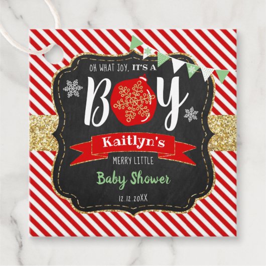 "Oh What Joy, Het is een jongen!" kerstBaby shower Bedankjes Labels (Voorkant)