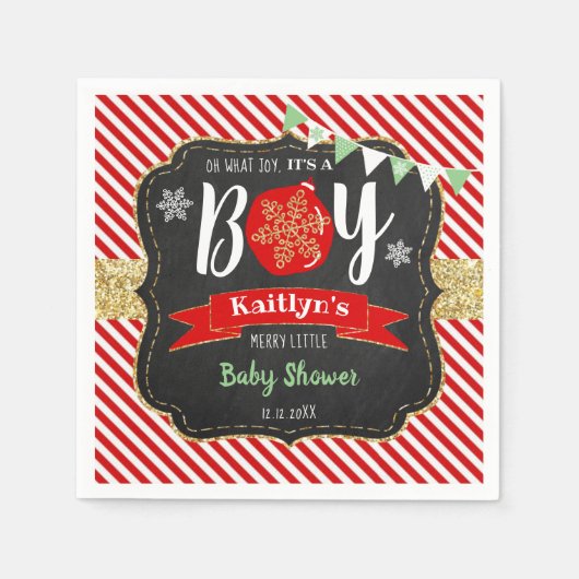 "Oh What Joy, Het is een jongen!" kerstBaby shower Servet (Voorkant)