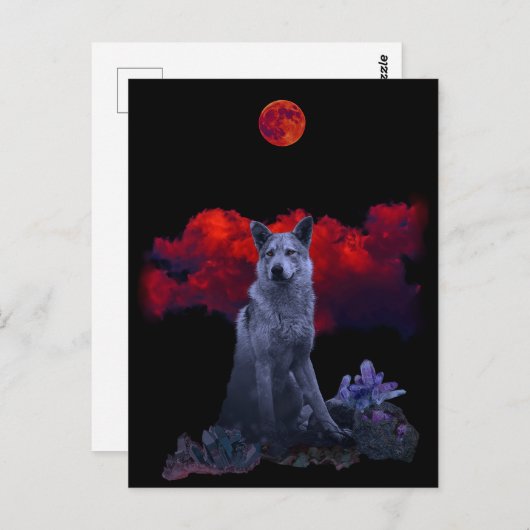 Oh Wolf Moon | Gothic Wolf Briefkaart (Voorkant / Achterkant)