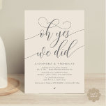 Oh Yes, We Did, Modern Elopement Dinner Kaart<br><div class="desc">Mark the beginning of your forever with elegance using our contemporary aesthetic cream grey theme wedding elopement celebration invitation card, "Oh yes we did". Perfect for couples extending their joyous occasion, this invitation exudes sophistication with a hint of playfulness, setting the stage for a memorable event. Adorned with a timeless...</div>
