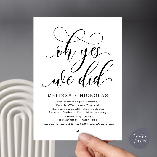 Oh Yes, We Did, Romantic Wedding Elopement Party Kaart