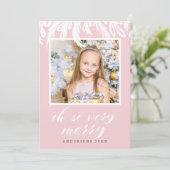 Oh, zo heel prettig roze moderne kerstfoto feestdagenkaart (Staand voorkant)