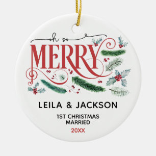 Oh zo Merry Holiday met kerstpaar Keramisch Ornament