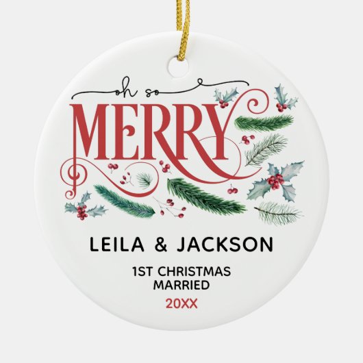 Oh zo Merry Holiday met kerstpaar Keramisch Ornament (Voorkant)