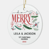 Oh zo Merry Holiday met kerstpaar Keramisch Ornament (Links)