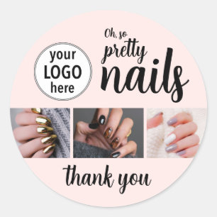 Oh Zo Mooie Nagelstylist Roze Script Logo Foto Ronde Sticker