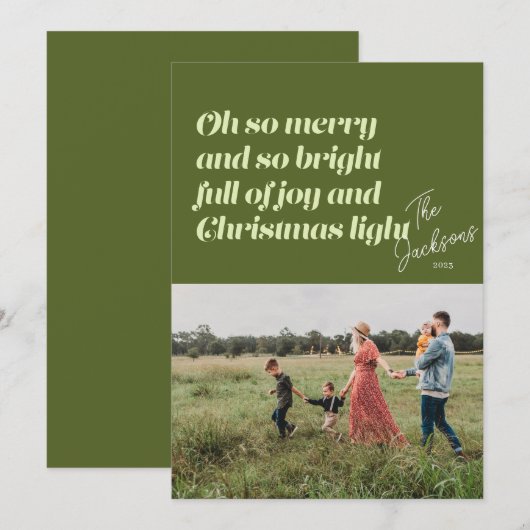 Oh Zo Vrolijk Kerstmis moderne Kaart Groen (Voorkant / Achterkant)