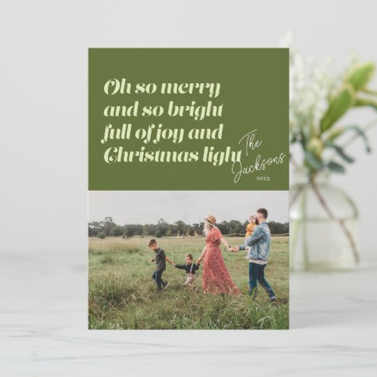 Oh Zo Vrolijk Kerstmis moderne Kaart Groen (Staand voorkant)