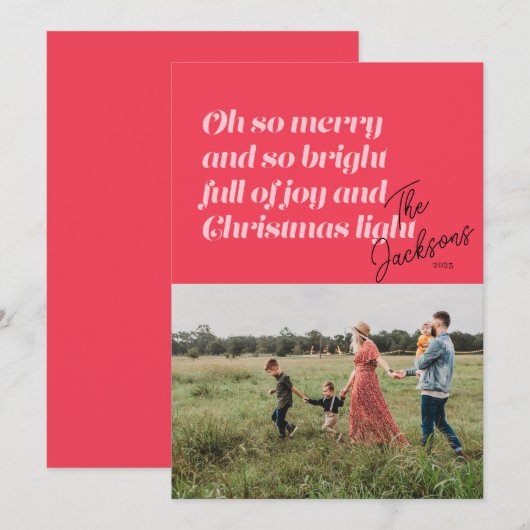 Oh Zo Vrolijk Kerstmis moderne Kaart Koraal (Voorkant / Achterkant)