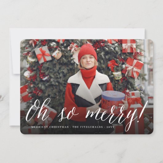 Oh zo vrolijk wit script moderne kerstfoto feestdagenkaart (Voorkant)