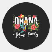 Ohana betekent familie Hawaii Hibiscus Flower 70 s Ronde Sticker (Voorkant)