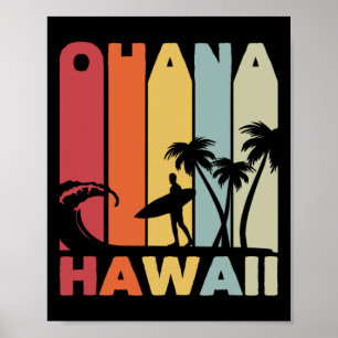 Ohana Hawaï surfoutfit 70s retro familie vakantie Poster
