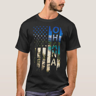 Ohana hawaii Summer Sunset American Flag Patriotic T-shirt
