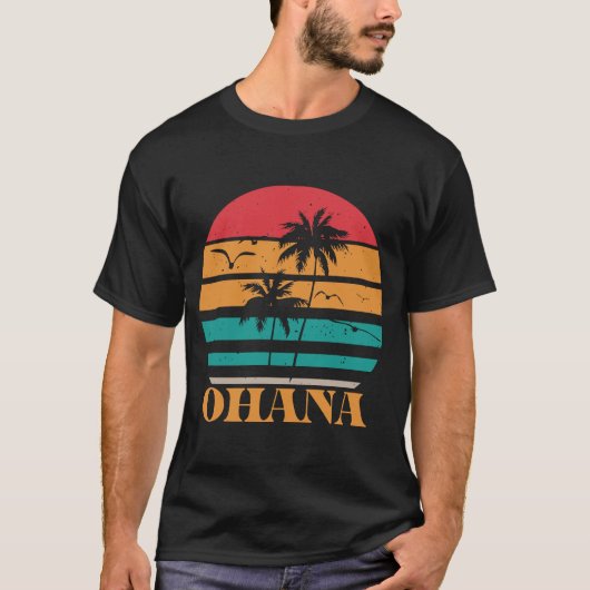 Ohana Retro 1970s Style Tropical Sunset Graphic T-shirt (Voorkant)