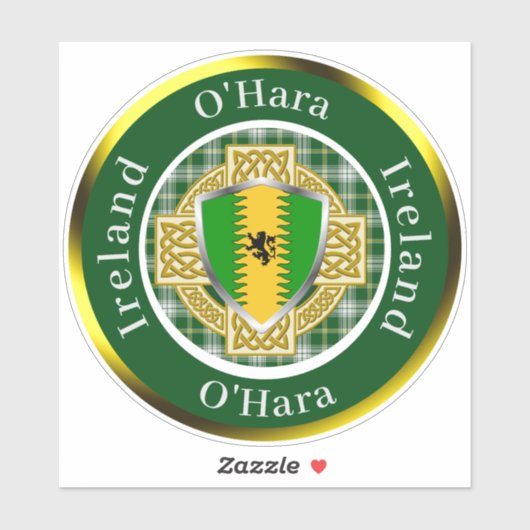 O'Hara Irish Shield/Celtic Cross Personalized Sticker (Vel)