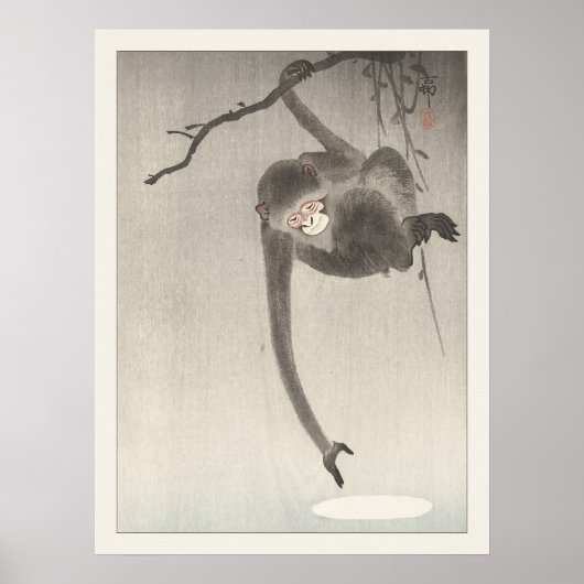 Ohara Koson Aap en Maan Japanse Aziatische Kunst Poster (Voorkant)