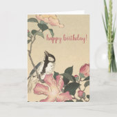Ohara Koson, Bird and Pink Flowers - Birthday Kaart (Voorkant)