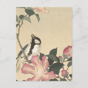 Ohara Koson, Bird and Pink Flowers - Japans Briefkaart