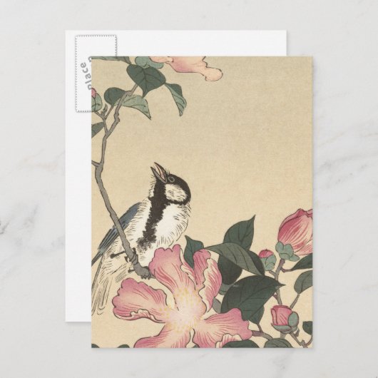 Ohara Koson, Bird and Pink Flowers - Japans Briefkaart (Voorkant / Achterkant)