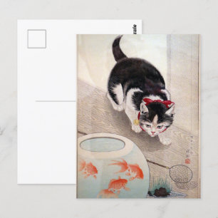Ohara Koson Cat & Goldfish Bowl Japans schilderij Briefkaart