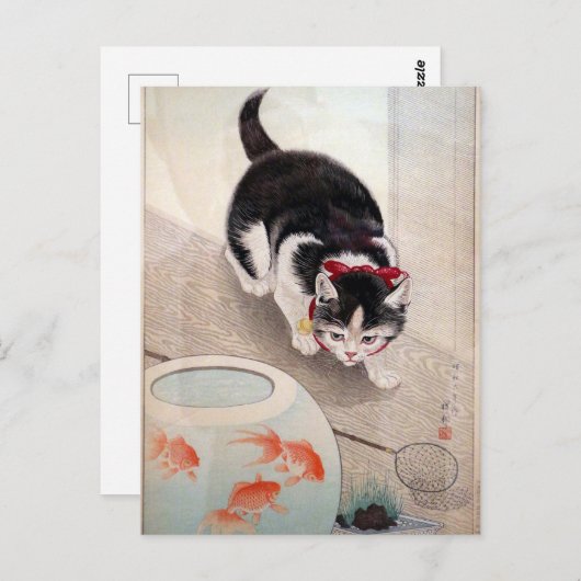 Ohara Koson Cat & Goldfish Bowl Japans schilderij Briefkaart (Voorkant / Achterkant)