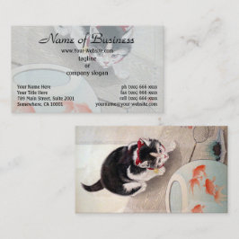 Ohara Koson Cat & Goldfish Bowl Japans schilderij Visitekaartje