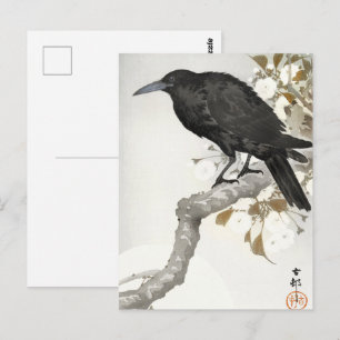 Ohara Koson Crow Raven, Japanse vogel silhouet kun Briefkaart
