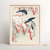 Ohara Koson Flycatchers op Nandina Struik Bird Jap Poster