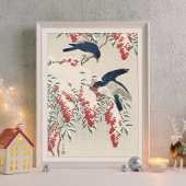 Ohara Koson Flycatchers op Nandina Struik Bird Jap Poster