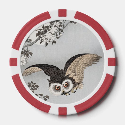 Ohara Koson Scops Uil Kersenbloesems & Maan Poker Chips (Voorkant)