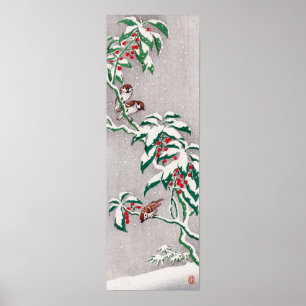 Ohara Koson Sparrows op sneeuwbes struik Poster
