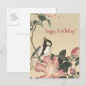 Ohara Koson, Vogel en Roze Bloemen - Verjaardag Briefkaart (Voorkant / Achterkant)