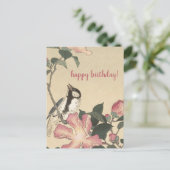Ohara Koson, Vogel en Roze Bloemen - Verjaardag Briefkaart (Staand voorkant)