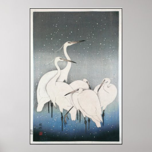 Ohara Koson's Vintage Egrets in de sneeuw Poster (Voorkant)