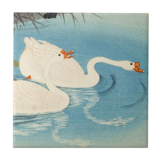 Ohara Shoson Two Sweeming Geese japanse kunst Tegeltje (Voorkant)