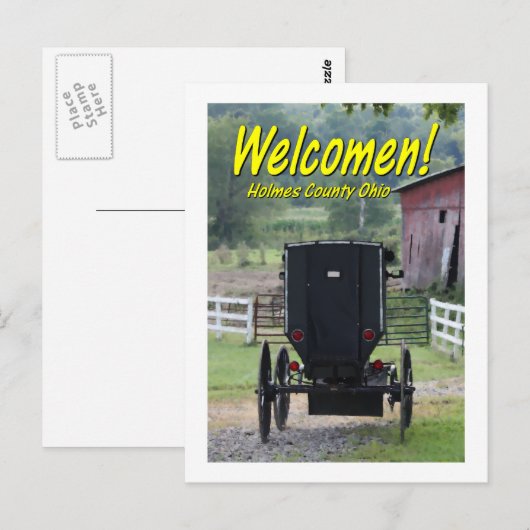 OHCA101.Amish Buggie - Holmes Co OH. Briefkaart (Voorkant / Achterkant)