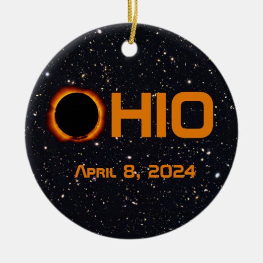 Ohio 2024 totale zonsverduistering keramisch ornament (Voorkant)