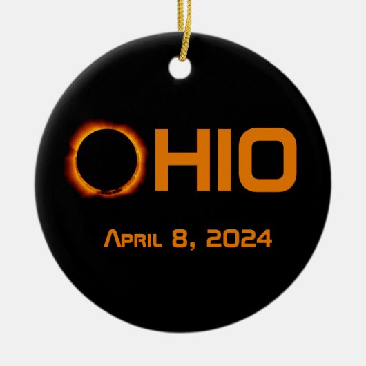 Ohio 2024 totale zonsverduistering keramisch ornament (Voorkant)