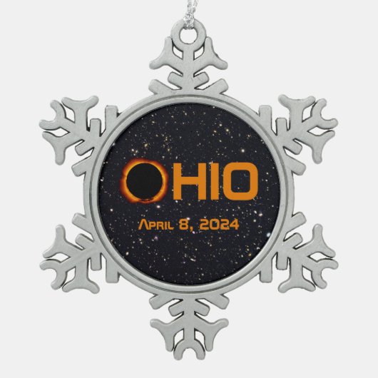 Ohio 2024 totale zonsverduistering tin sneeuwvlok ornament (Voorkant)