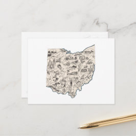 Ohio Afbeelding Map Antiek Buckeye Staat Briefkaart