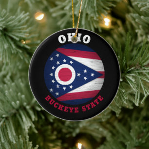OHIO BUCKEYE STATE FLAG KERAMISCH ORNAMENT
